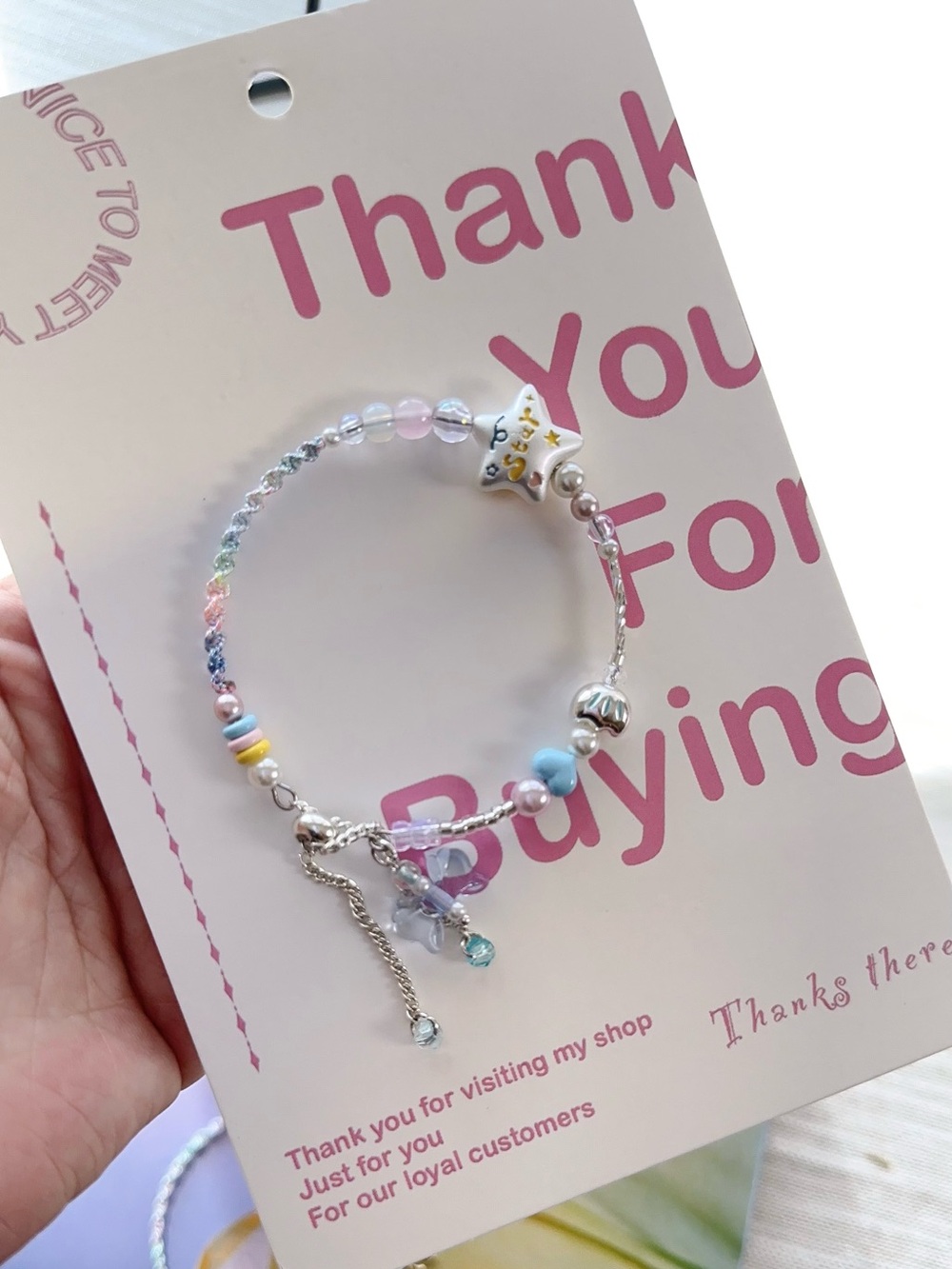 Pastel Beaded Charm Bracelet - Star & Swan Charms